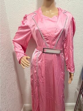 Vintage Satin Pink Long Dress with Silver Trim
